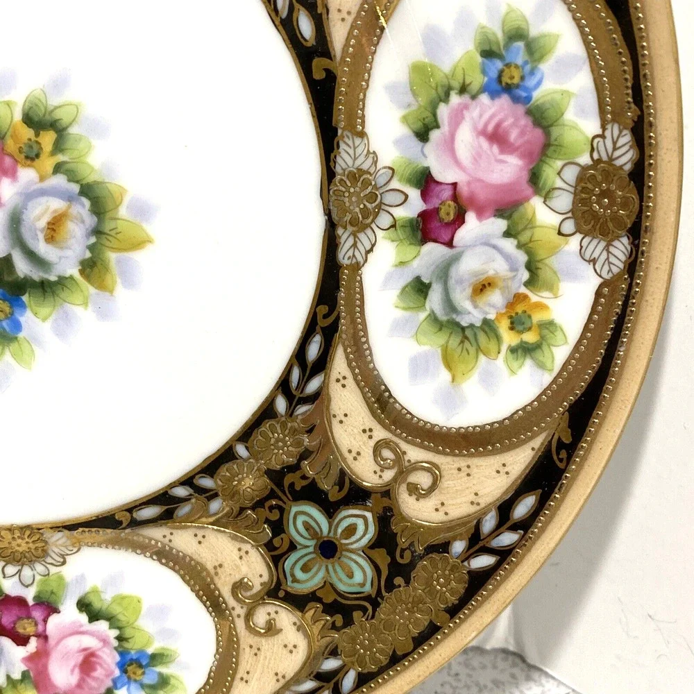 Vintage Morimura Noritake Plate Hand Painted Multicolor Floral Gold Moriage 7.5